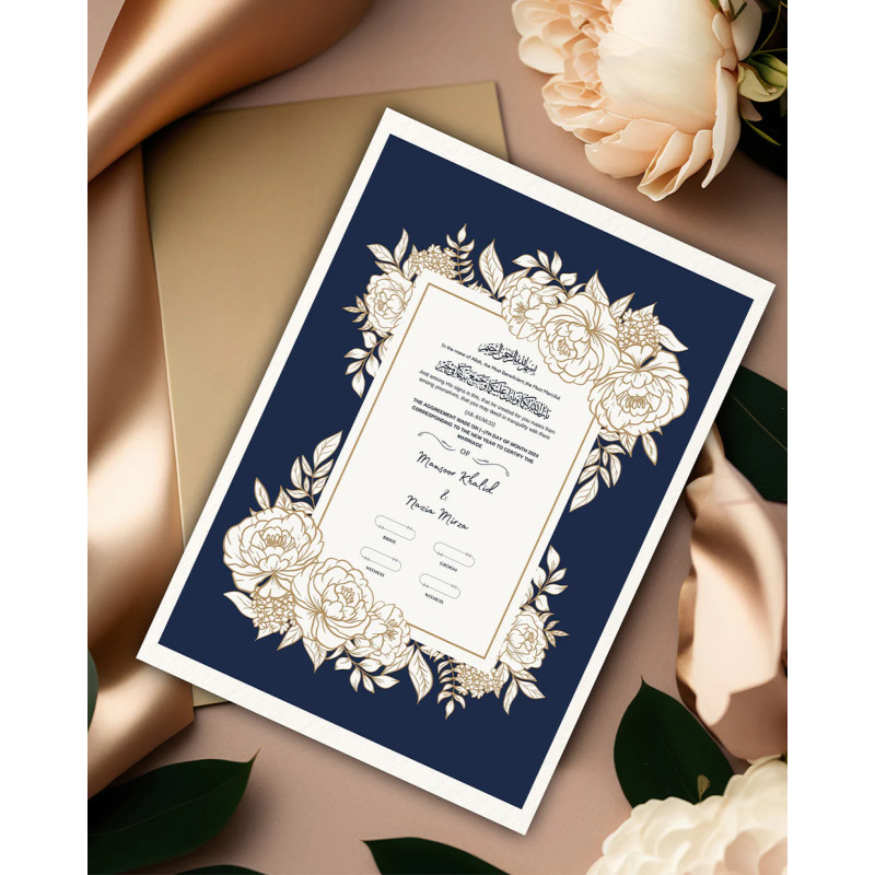 Nikkah Nama With Frame | Premium Quality | Dark Blue