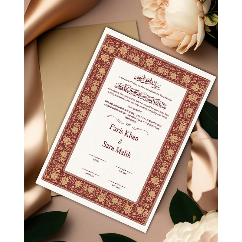 Nikkah Nama With Frame | Premium Quality |Ivory